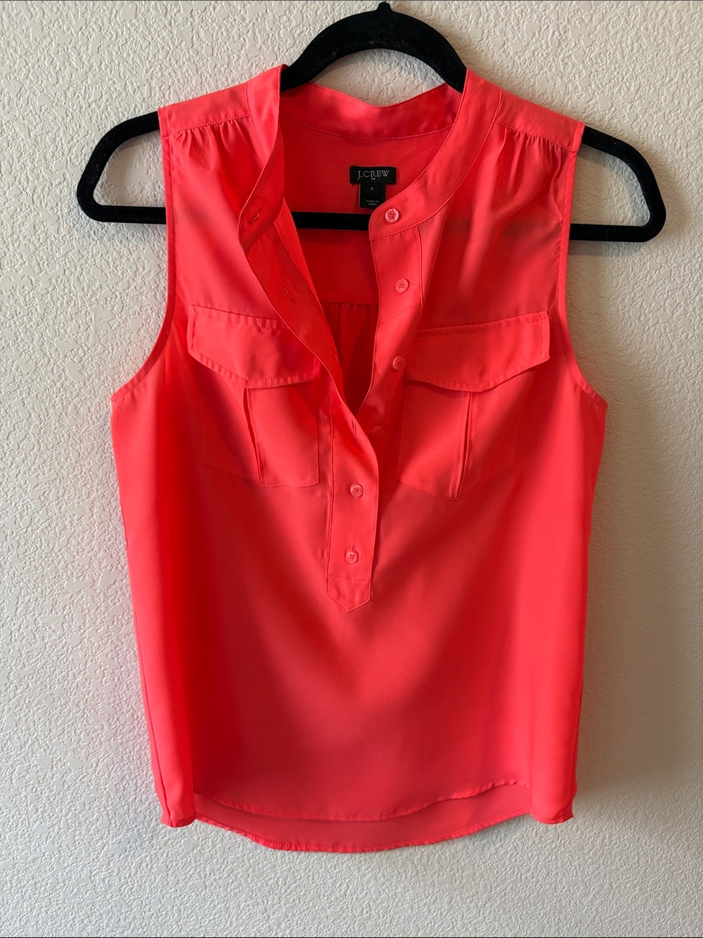 J. Crew Coral-Pink Sleeveless Button Placket Tank